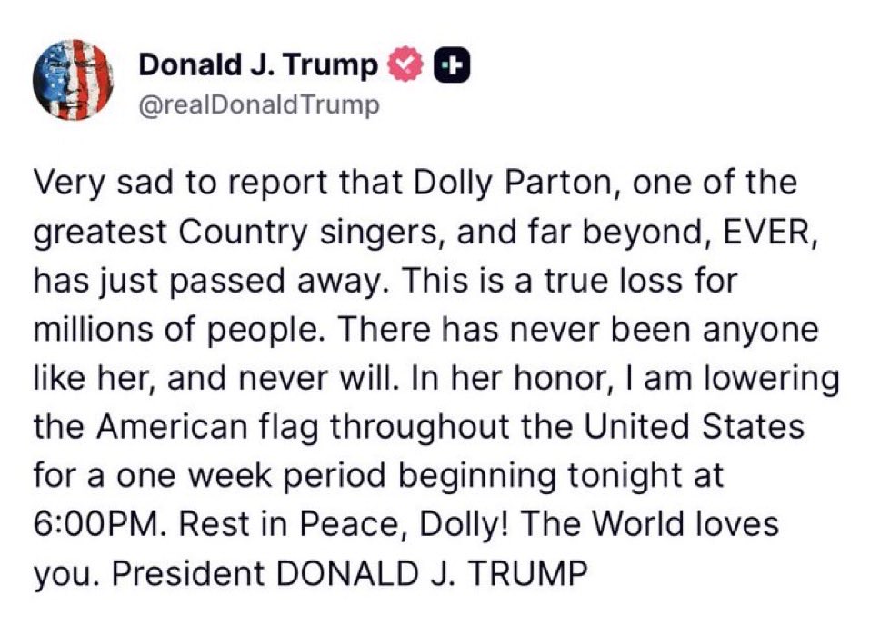 A public condolence for Dolly Parton.